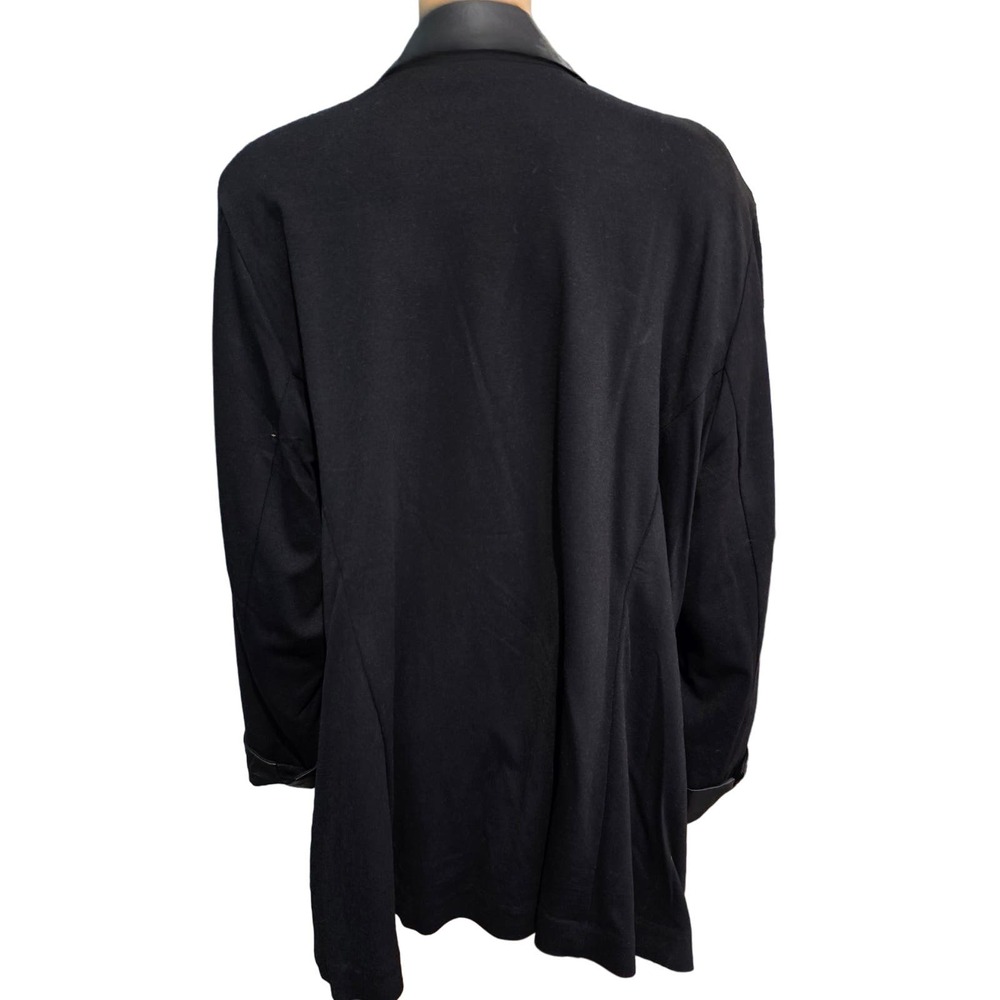 Susan Graver Black Ponte Blazer Faux Leather Trim Front Button 28WP NEW - Picture 3 of 5